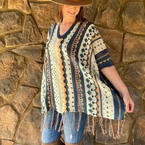 Tuscan Sun poncho women’s shawl multicolored crochet casual top sweater tunic